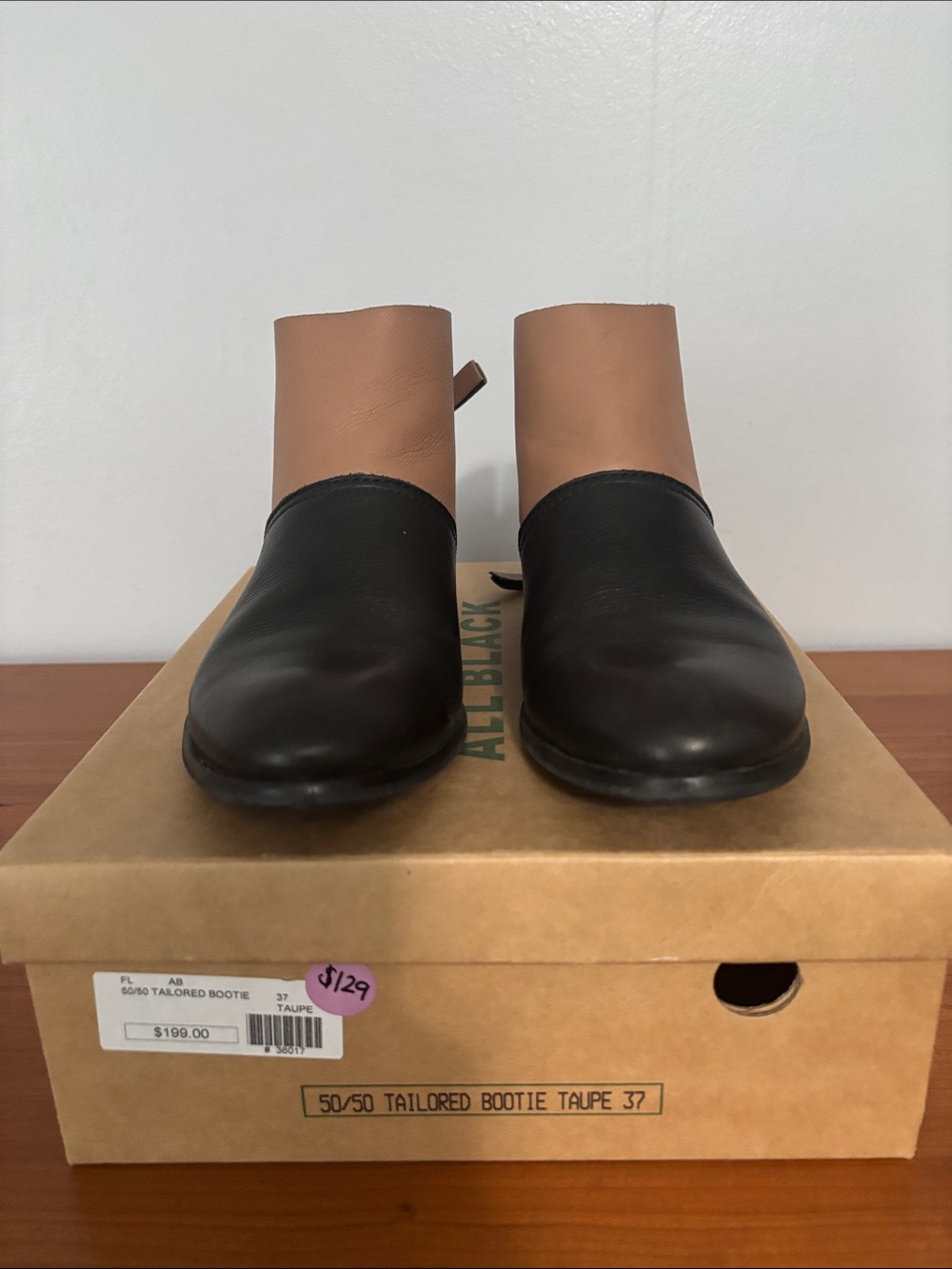 Two-Tone Black and Taupe Ankle Booties - Tailored 50/50